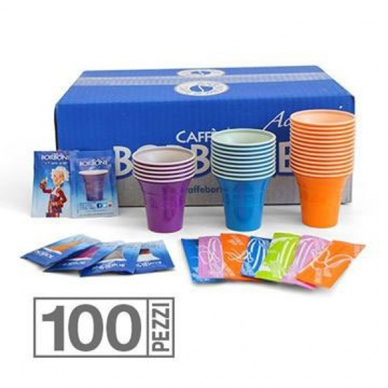 Kit Accessori Caffè -100 Bicchieri + 100 Bustine Zucchero + 100 Palette - GADGET E ACCESSORI - 